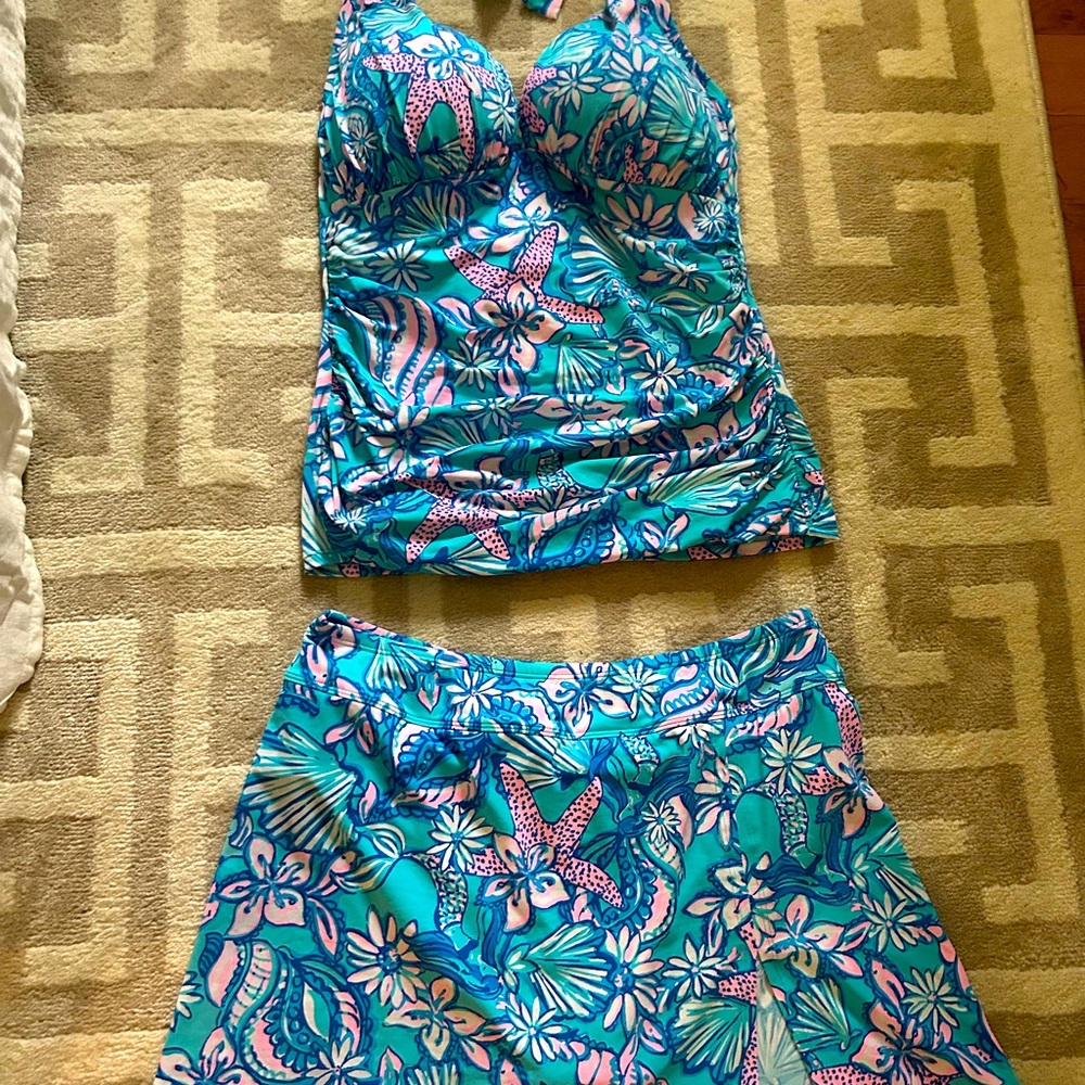 Lilly Pulitzer Amalfi Blue Kelly Tankini top and skirt set size 10/8